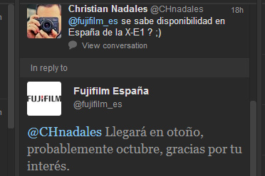 Fujifilm en twitter confirma la llegada de la XE1 en Otoño