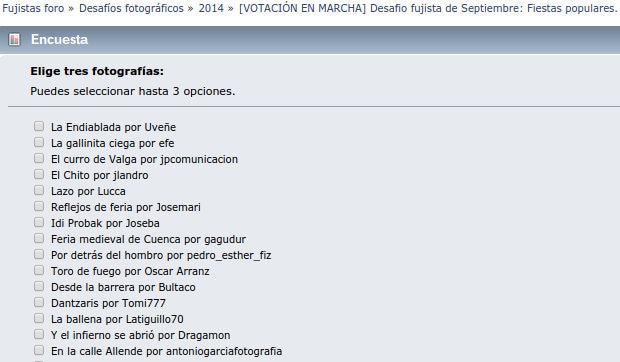 Votación desafío Fujistas fiestas