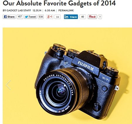 Fuji X-T1, mejor cámara de 2014. Captura de la revista Wired.