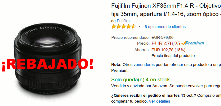 Fujinon XF 35mm f/1.4 R rebajado en Amazon.