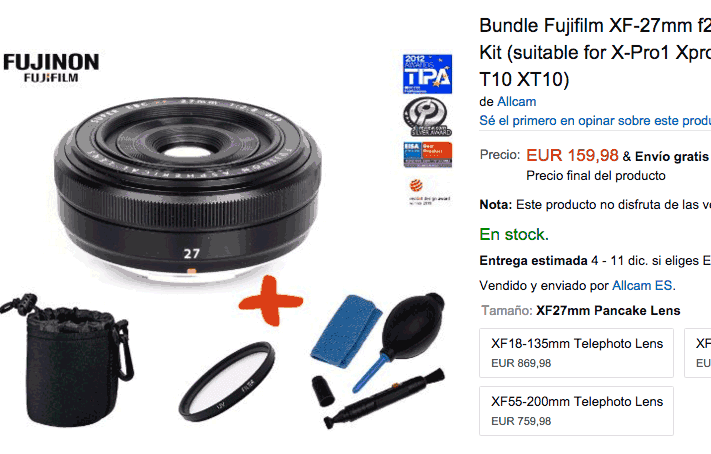 El Fujinon XF 27mm f/2.8 R a menos de 160€ en Amazon.