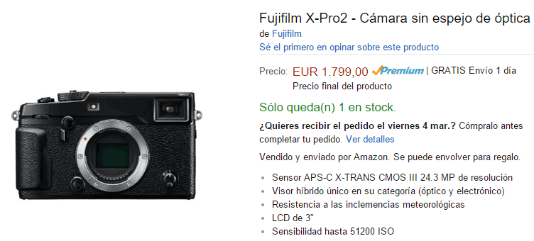 X-Pro2 en stock en Amazon.