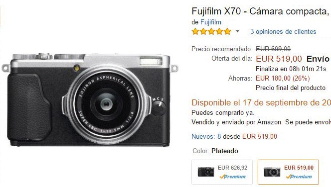 LA Fujifilm X70 estará a 519€ durante todo el día de hoy, 9 de septiembre.
