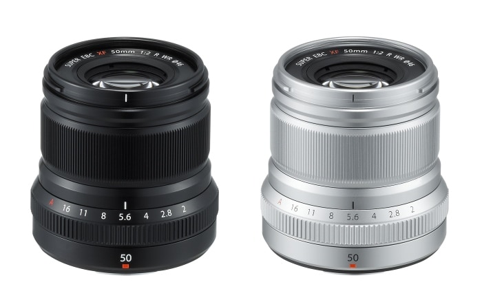 Fujinon XF 50mm F2 R WR en negro y plata.