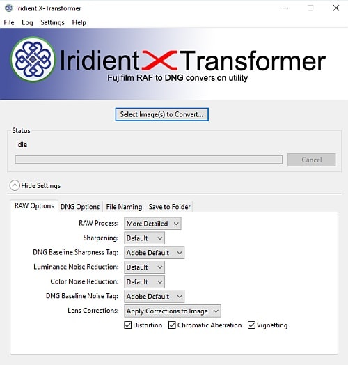 Captura de la interfaz de Iridient X-Transformer 1.0 Beta 1.