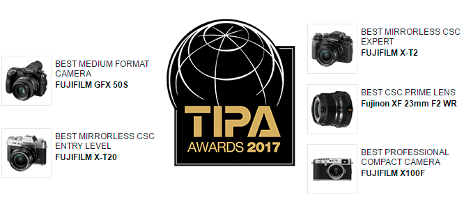 Premios TIPA 2017 para Fujiifilm.