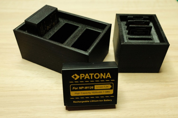 Cajas 3D imprimibles para tarjetas SD y baterías (NP-W126, NP-95) por Miguel Ángel López