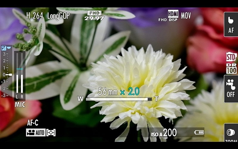 Zoom digital en grabación de vídeo de la Fujifilm X-H2.
